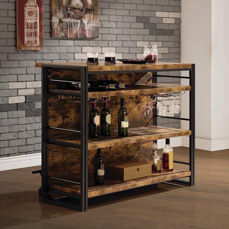 Industrial Style Bar Table Rectangle Wood Bar Table with Shelves for Dining Room