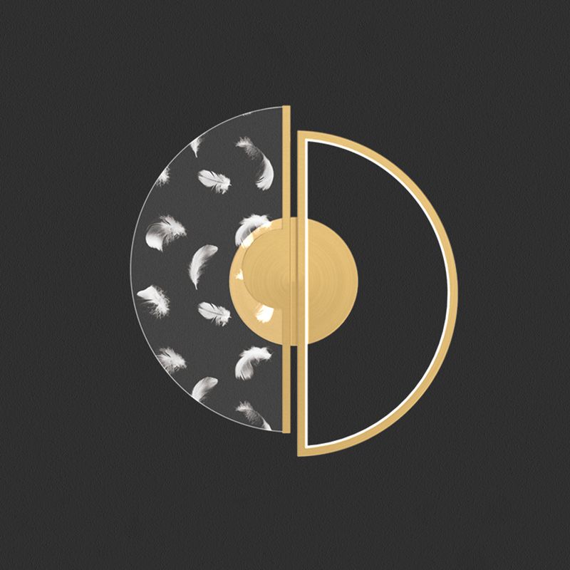 Modern Luxury LED Feather Ceiling Light Wrought Iron Circular Flush Mount with Acrylic Shade