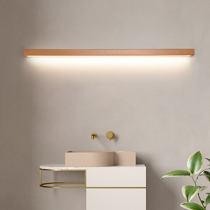 Contemporary Linear Shaped Wall Light Wooden Living Room LED Wall Sconce Lighting Fixture in Beige