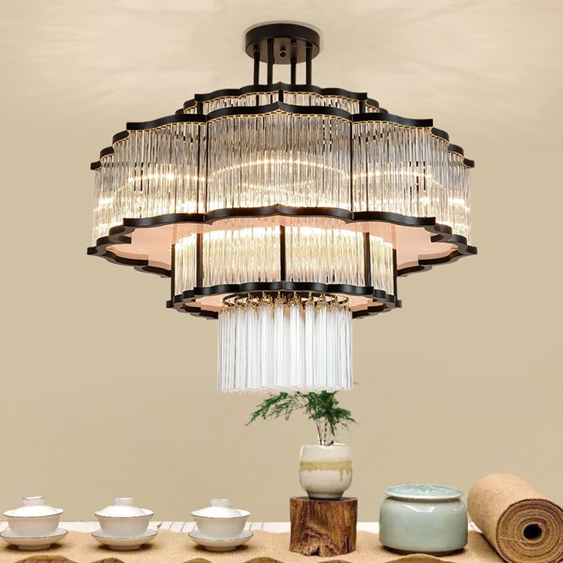 Lámpara de lámpara de montaje semi de metal dorado salas de estar tradicionales lámparas semi descargas con sombra de vidrio