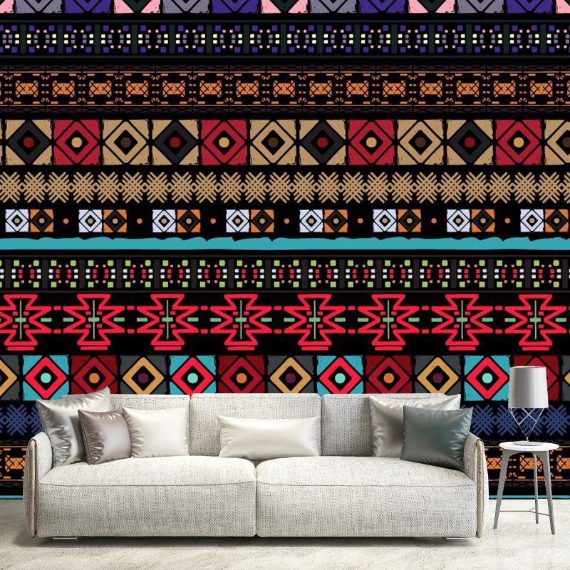 Seamless Squares Wall Paper Murals Red-Yellow-Blue Bohemia Wall Art for Living Room