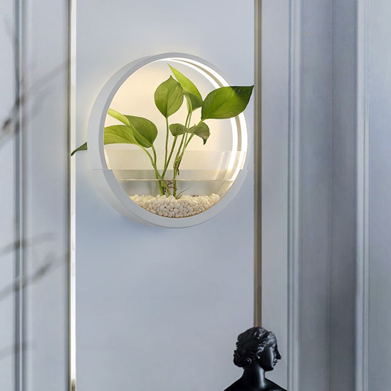 Éclairage de paroi circulaire en acrylique Ponde de mur à LED artistique avec fonction de récipient végétal