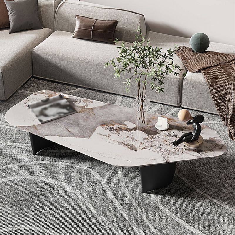 Free Form with 2 Legs Coffee Table Modern Slate Cocktail Table in White/Gold