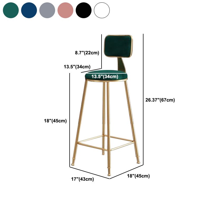 Nordic Backrest Armless Counter Stool Iron Kitchen Bar Stool with Velvet Cushion