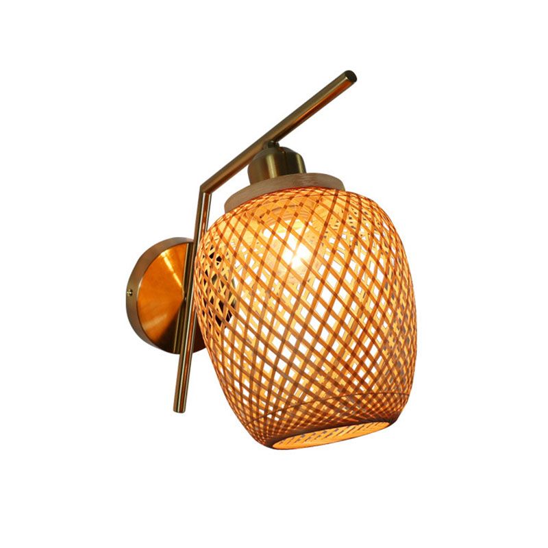 Bamboo Criss-Cross Woven Wall Lantern Chinese Style 1 Bulb Wood Wall Mounted Light Fixture