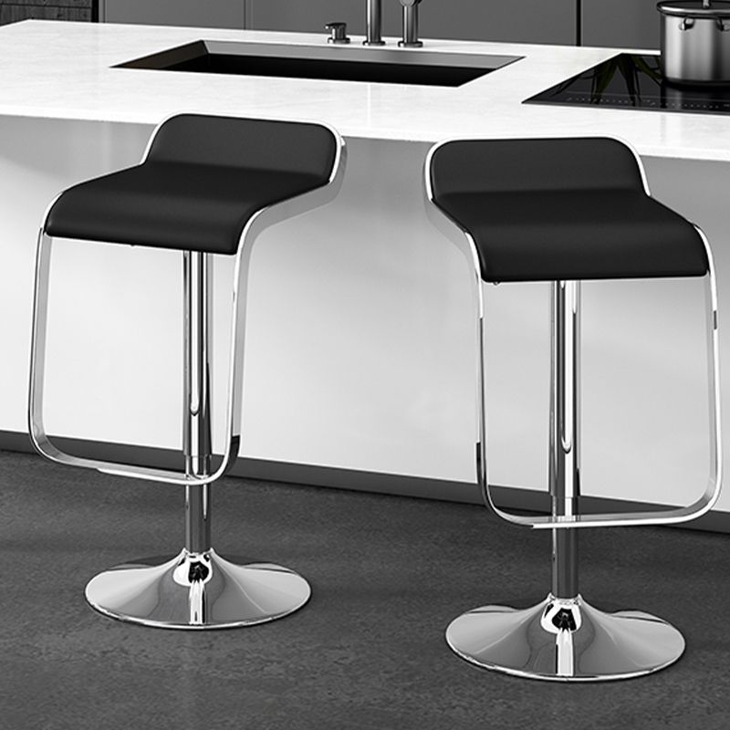 Modern Adjustable Height Swivel Faux Leather Bar Stool with Footrest