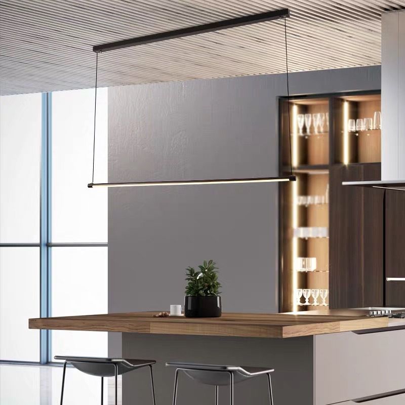 Ultra Slim Tube Island Lighting Modernity Metal LED Office Hanging Lamp in Black, Warm/White/Natural Light