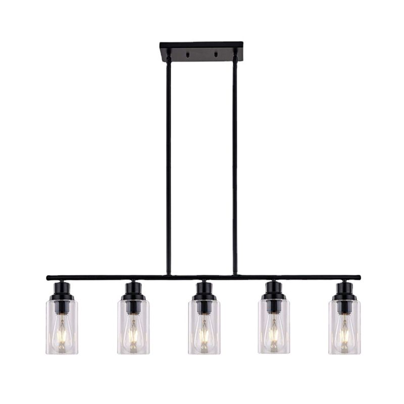 Modern 5-Light Black Island Lighting Design with Clear Glass Shade