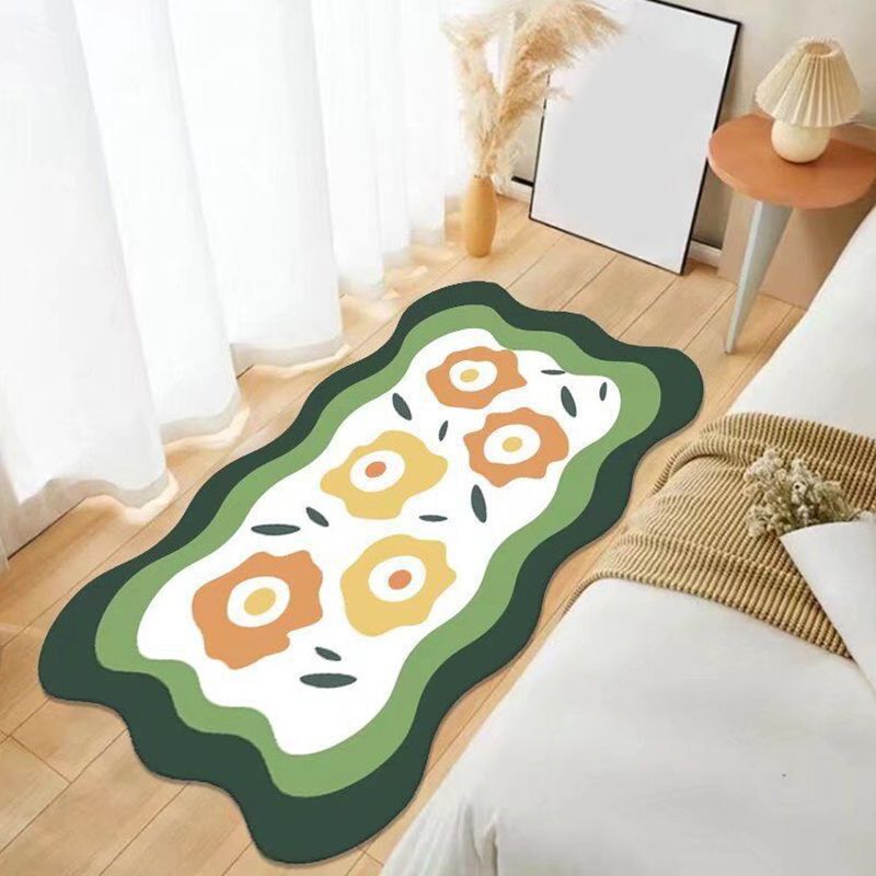 Orange Casual Rug Flower Polyester Rug Stain Resistant Rug for Living Room