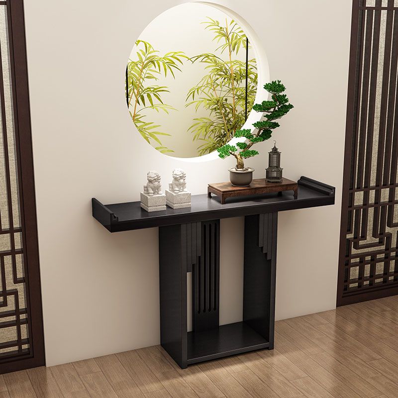 Pine Rectangle Console Table Mid-Century Modern 12" W Accent Table for Hall