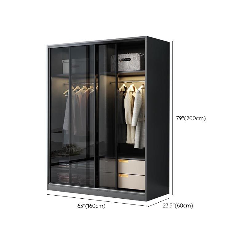 Black Wardrobe for Home Modern Style Cabinet with Glass Doors