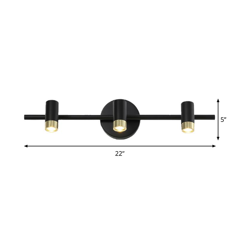 Black Short Tube Wall Vanity Light Contemporary 3-Bulb Metal Adjustable Wall Sconce Lighting