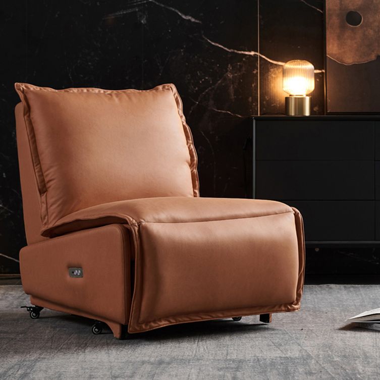 Contemporary Faux Leather Orange Solid Color Removable Cushions Recliner