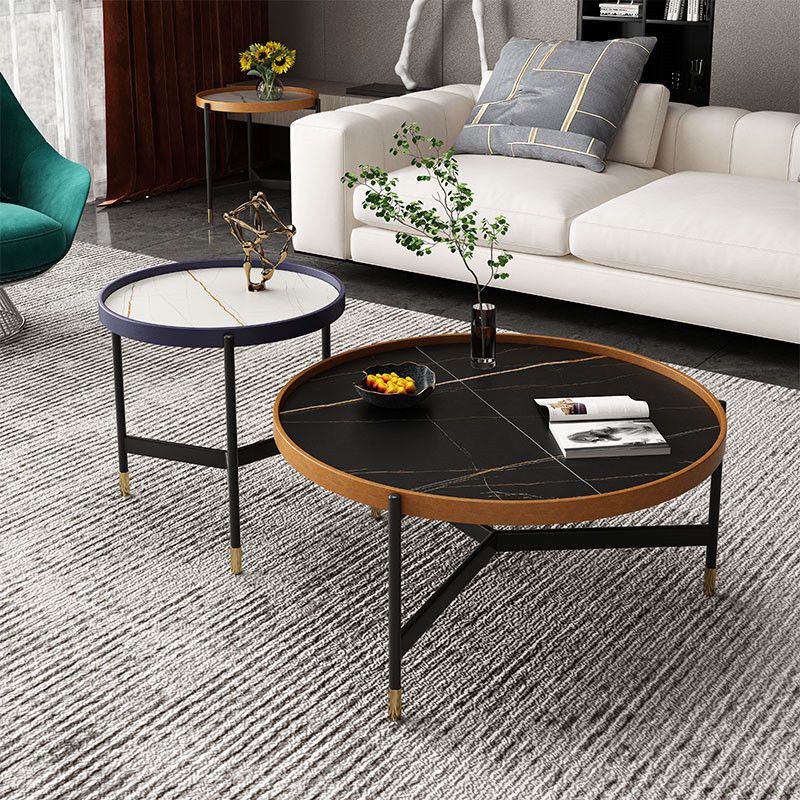 3 Legs Base Design Cocktail Table Rock Plate Desktop Round Coffee Table with Iron Base