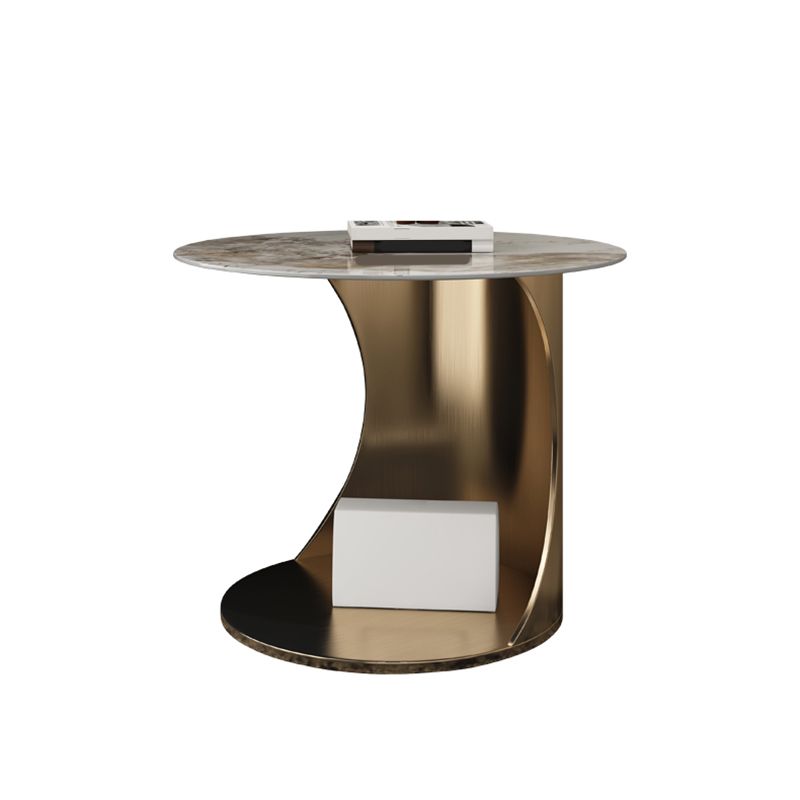 Contemporary Round Stone End Table Steel Abstract Side Table