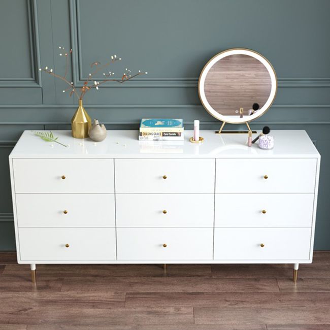 Living Room White 32"L Buffet Table Multi Drawer Simple Style Dining Table