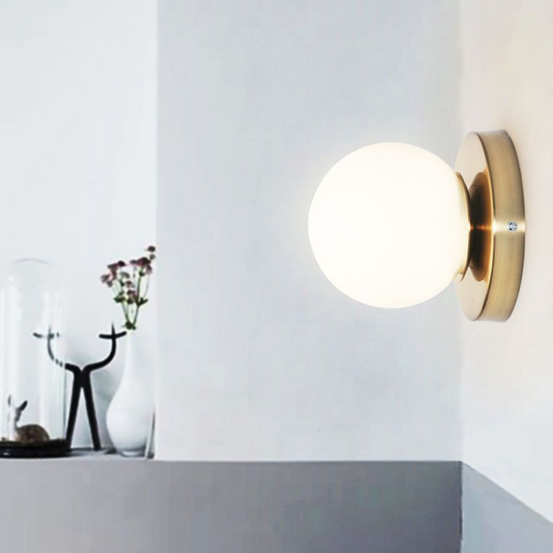 Minimalist Style Global Sconce Light Fixture Glass Bedroom Wall Lighting Fixture in Gold