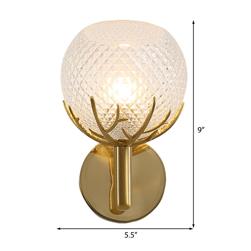 Global Wall Lamp Contemporary Style Frosted Lattice Glass 1 Light Brass Finish Wall Light Sconce