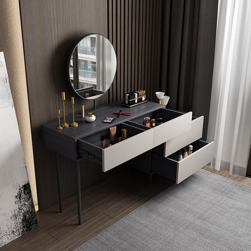 Modern Style White Wood-based Material Countertop Black Base with 4 Drawer Dresser