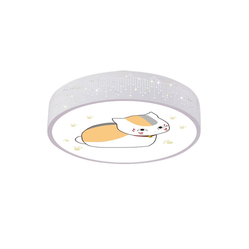 Comic Cat Kids Room Ceiling Flush Mount Iron LED Cartoon Flushmount Lighting in Blue/White