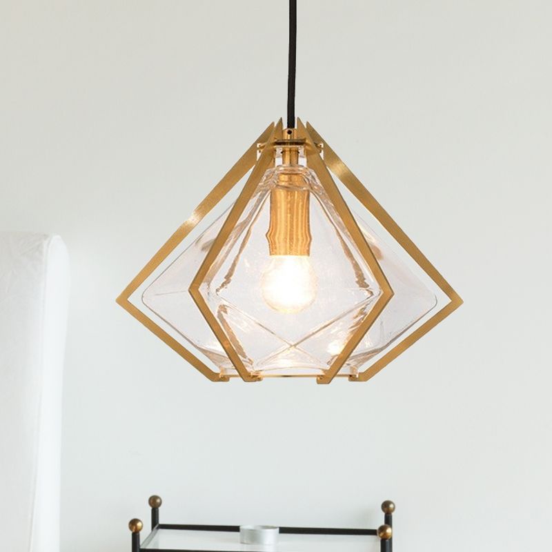 Illuminazione a ciondolo diamante moderno vetro 1 verde chiaro/trasparente/testurizzata a sospensione a sospensione con gabbia di metallo robusta/lineare/a campana