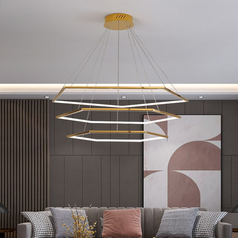 Ultra-modern Geometric Chandelier Metallic Suspended Lighting Fixture for Living Room