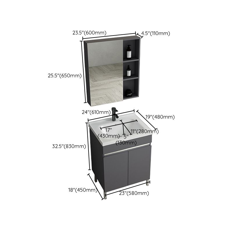 Gray Metal Vanity Sink Modern Free-standing Standard Space Saver Vanity