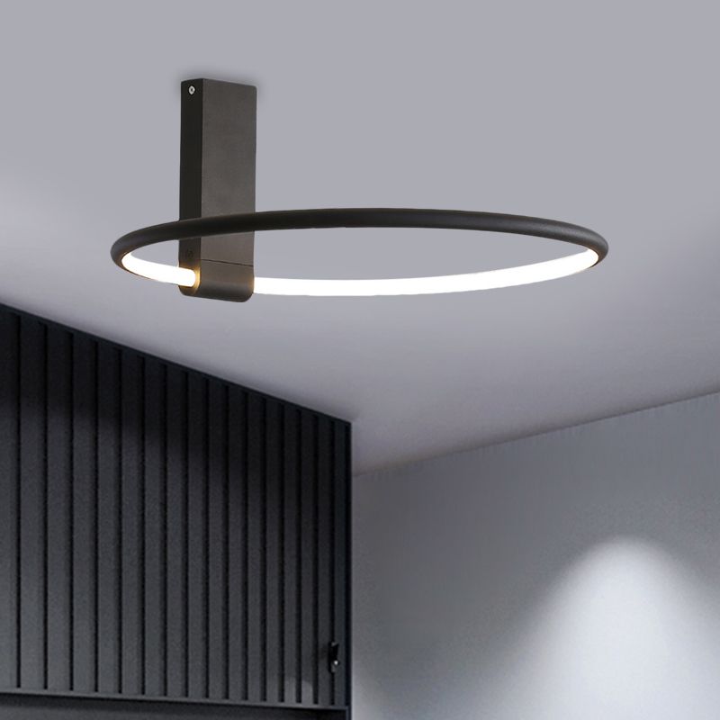 16"/23.5" Wide Ring Ceiling Fixture Modern Style Metallic Black/White/Gold LED Flush Mount Lamp in Warm/White/Natural Light