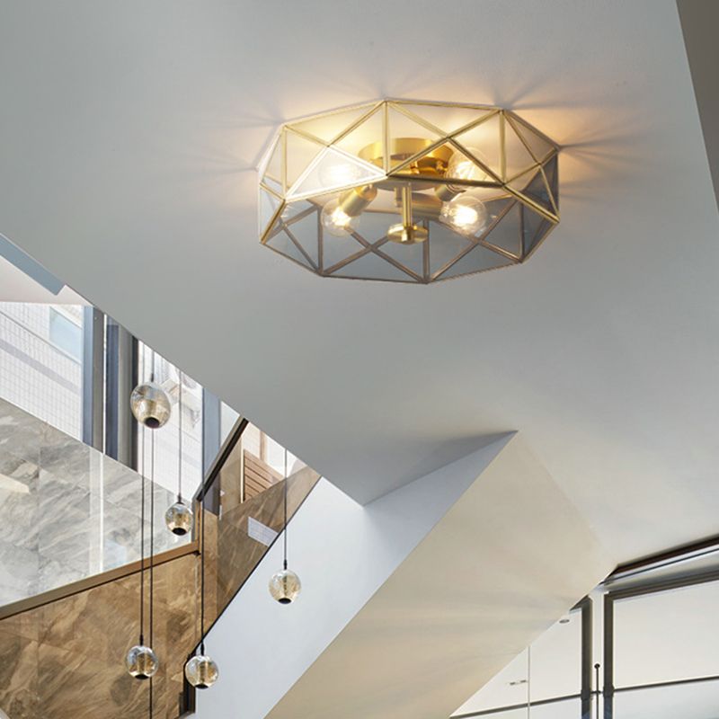 Octagon Flush Mount Plafond Licht Colonial Clear Glass Ceiling Mount Light Fixture voor slaapkamer