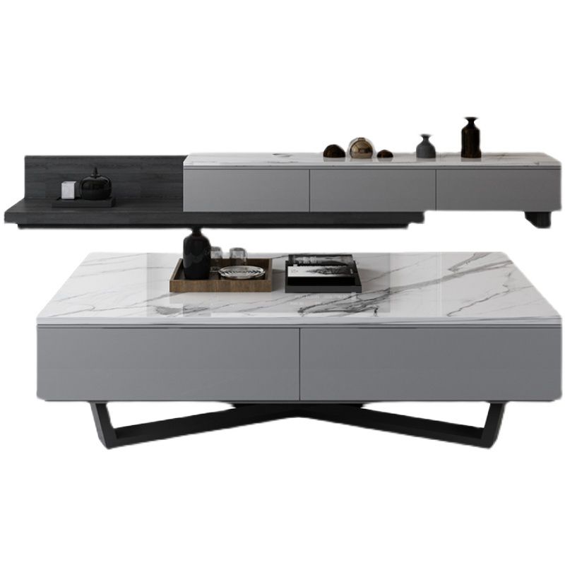 Marble Top Abstract Coffee Table with Storage Contemporary White