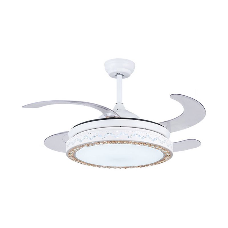 Ventilateur de suspension circulaire blanc moderniste acrylique 42 "W LED Salon Soump à chasse d'eau avec 4 lames, télécommande / mur / télécommande et contrôle mural