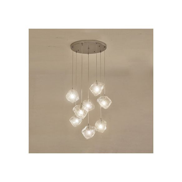 Rock Clear Glass Cluster Pendant Contemporary 5/6/8 Lights White Led Hanging Light Fixture with Round/Linear Canopy