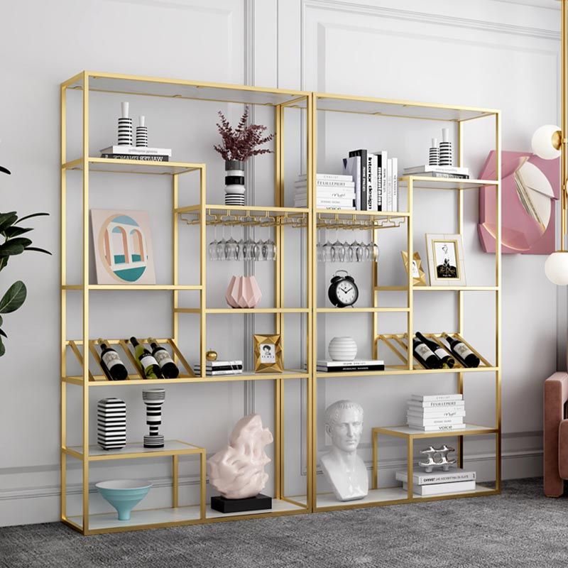 Metal Floor Wine Bottle & Glass Rack Modern Wine Rack Kit with Shelf