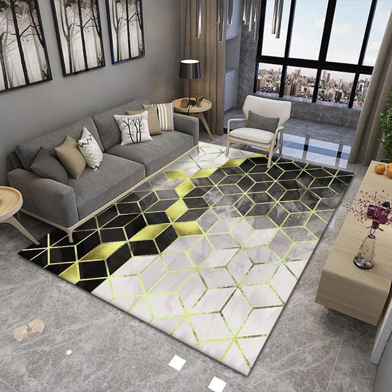 Modern Living Room Area Rug Geometric Print Polyester Area Carpet Stain Resistant Easy Care Rug