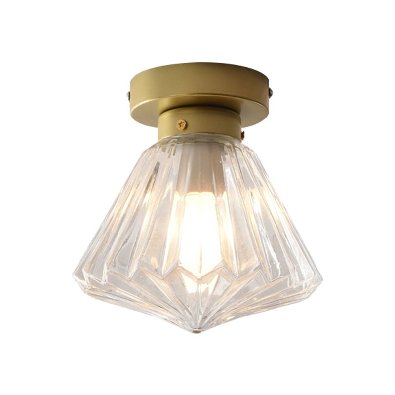 1 Head Flush Light Colonialism Clear Glass Scalloped Ceiling Fixture for Kitchen, 6.5"/7" W
