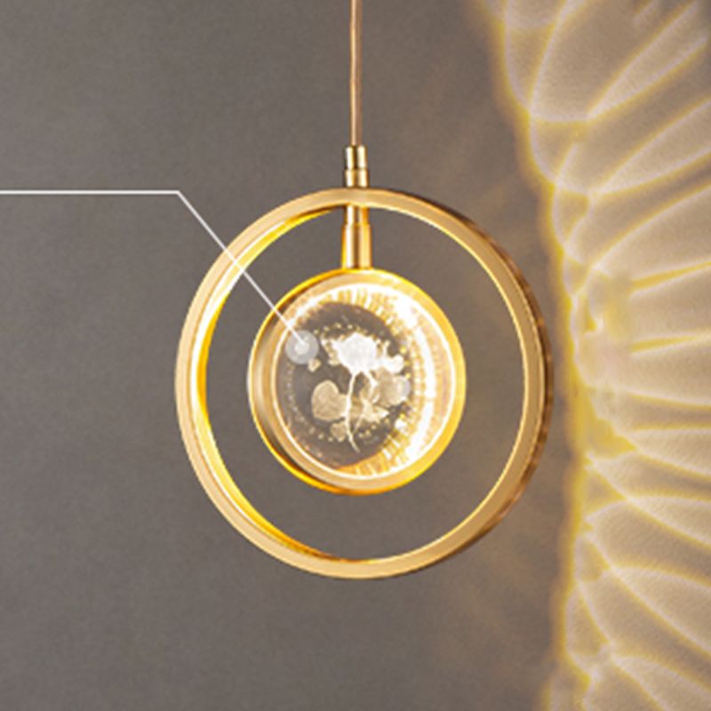 Forme sphérique de style moderne Hanging Light Crystal 1 Lumière Lumière suspendue en or