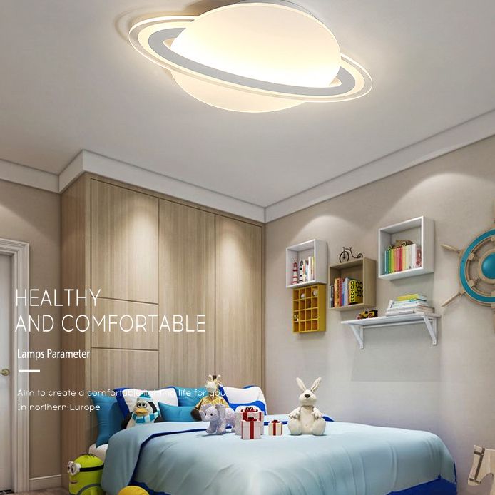 Nordic Acrylic Flush Mount Light Fixture White Saturn LED Flush Mount Spotlight for Kids Bedroom