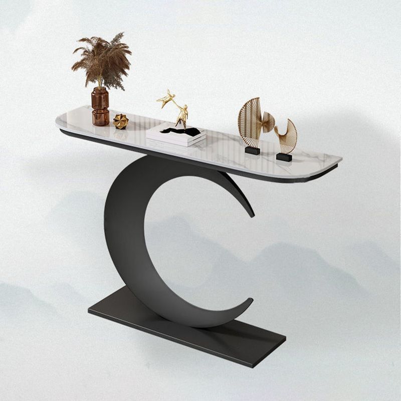Contemporary Stone Console Table Half Moon Console Sofa Table for Hall
