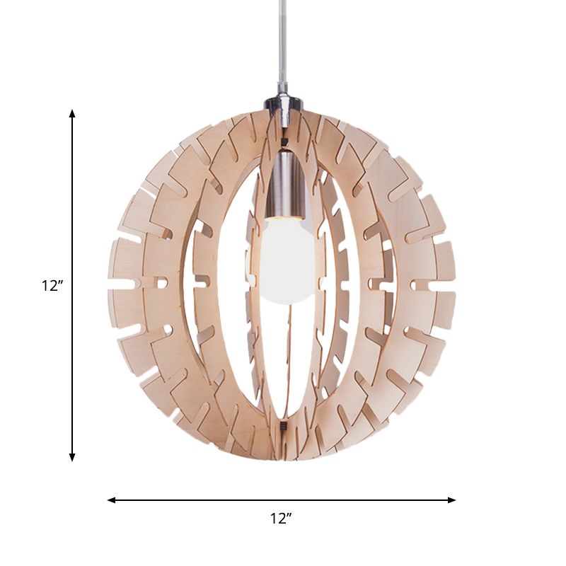 Globe Suspension Pendse Light Contemporary Wood 1 Bulbo Beige Holfing Lightsing
