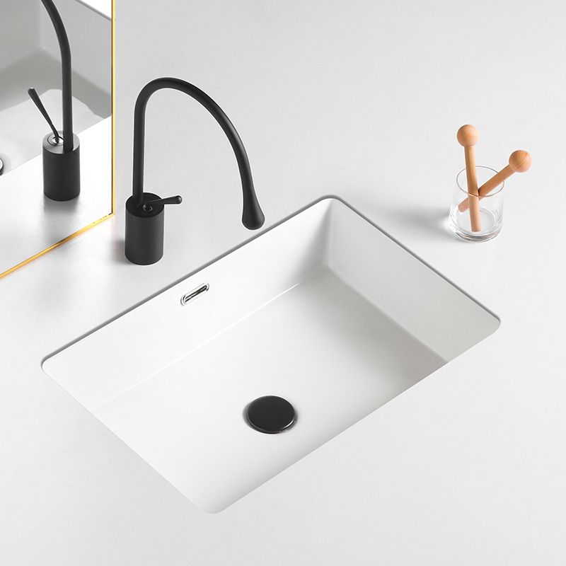 Contemporary Bathroom Sink with Pop-Up Drain Porcelain Rectangular Undermount Vanity Sink