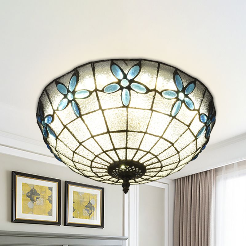 Cut Glass Clear/Textured White Flushmount Gridded Hemisphere 3 Heads Baroque Flush Ceiling Light