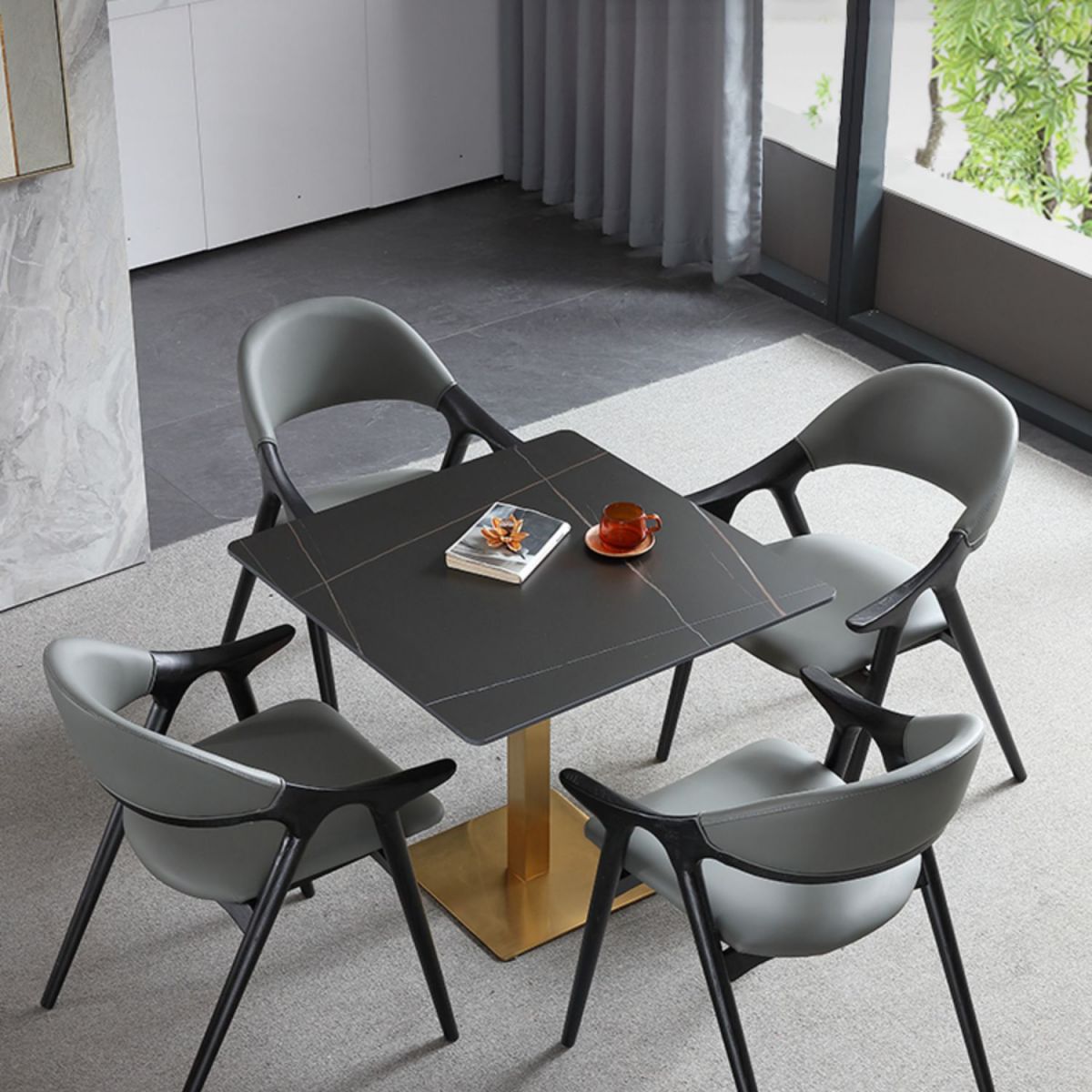 Industrial Square Esstisch gesinterte Steintisch mit Metallbasis für Zuhause