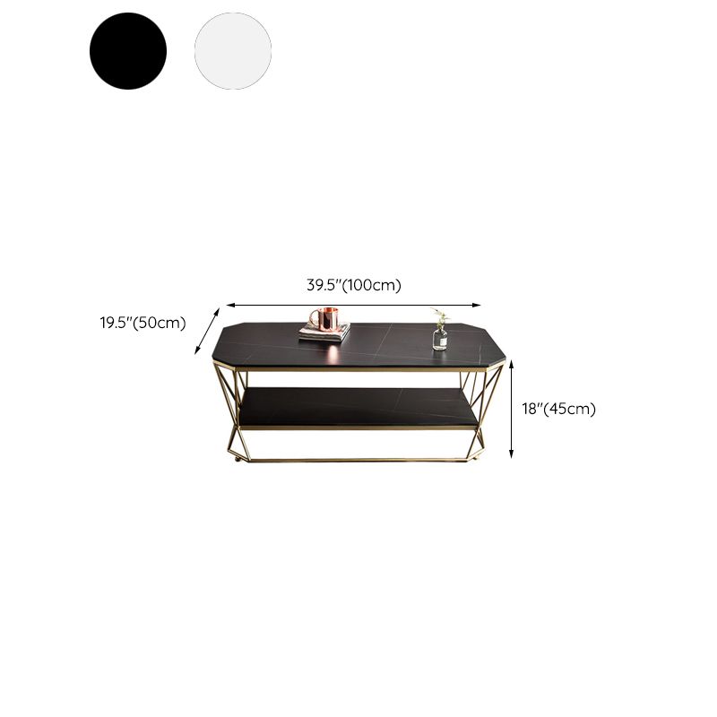 Glam Slate Coffee Table Gold Frame Coffee or End Table, 17.71" Tall