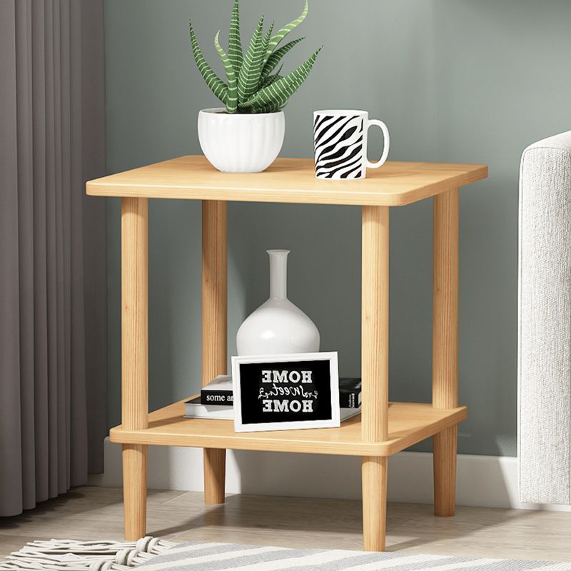 Modern Wood End Slide Table 2-Tier Corner Table with Storage