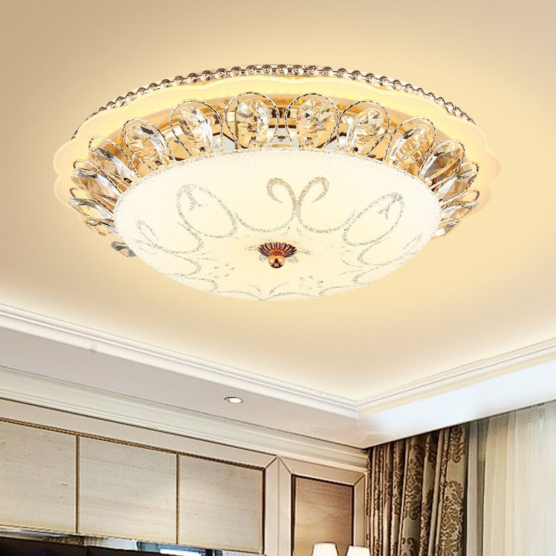 Weiße Glasschüssel Deckenlampe moderne LED-Unterputz-Leuchte mit K9 Crystal Accent, 12 "/16" /19.5 " Breite