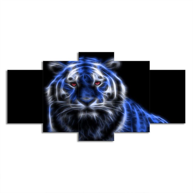 Luminous Tiger Canvas Wall Art for Boys Bedroom Animal Wall Decor in Blue on Black