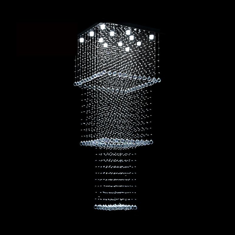 Silver 13-Head LED Hanging Light Modernism Crystal Square Multi Pendant Light Fixture