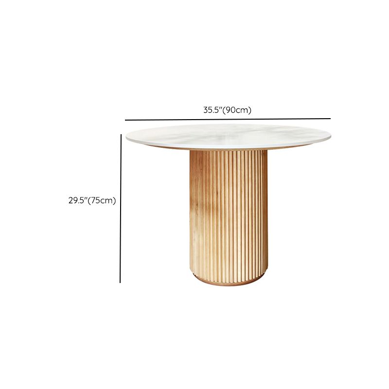 Round Stone Dining Table Modern Solid Wood Pedestal Base Dining Table
