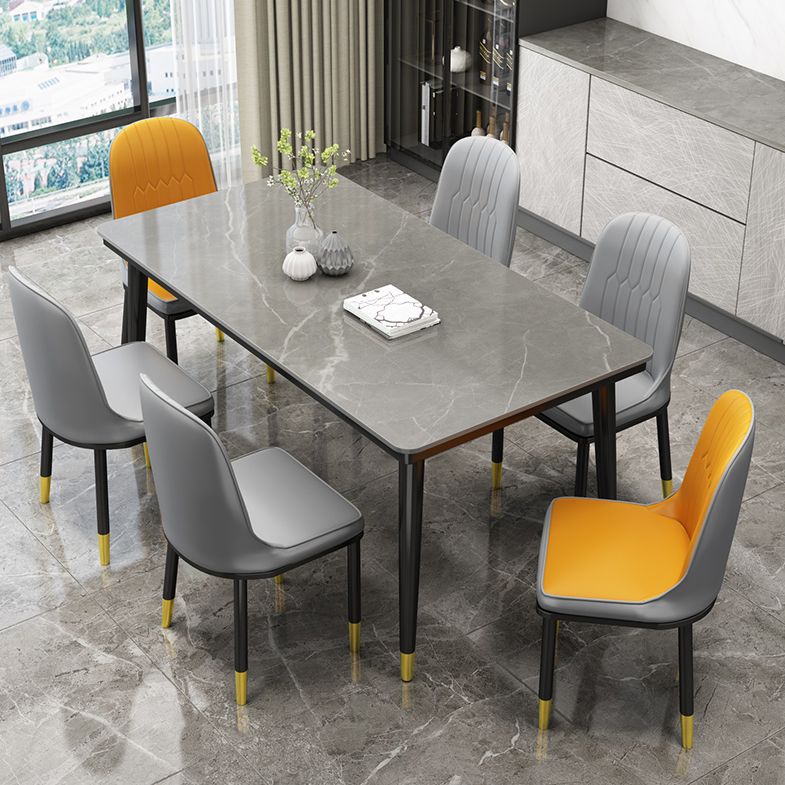 Rectangle Stone Top Dining Table Glam Style Kitchen Dining Table with 4 Legs