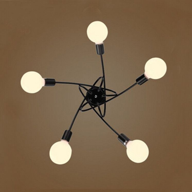 Exposed Living Room Ceiling Mounted Light Industrial Metal Black Semi Flush Ceiling Light Fixture